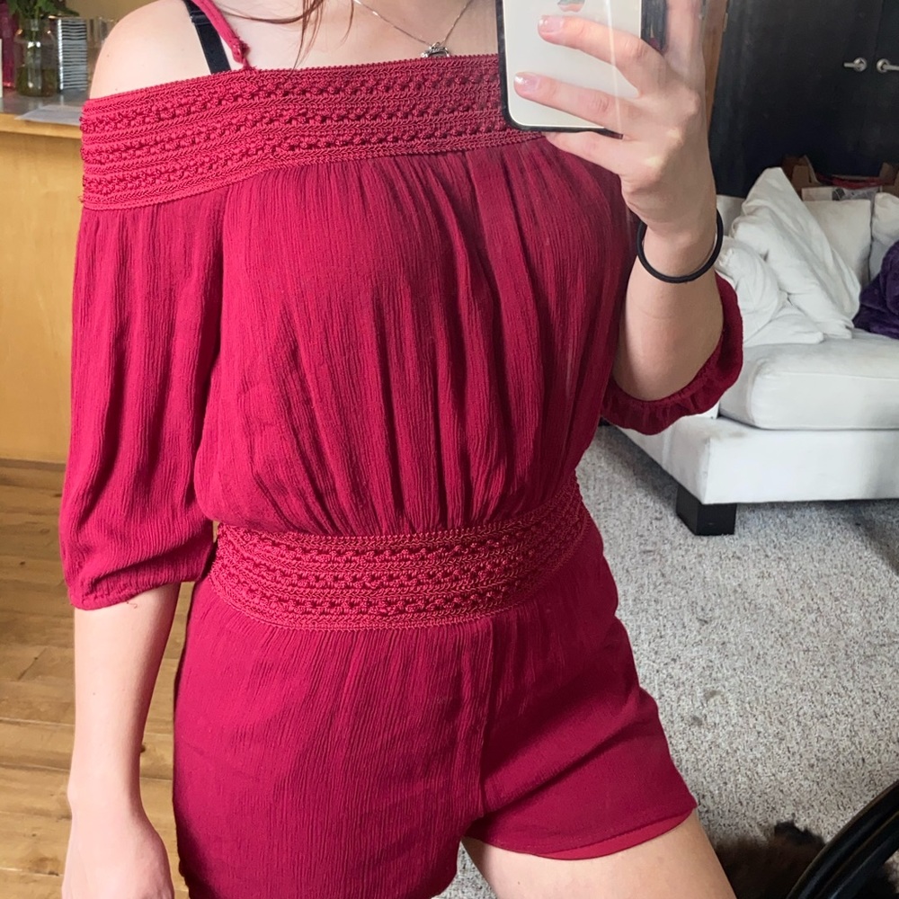 Red off the shoulder romper